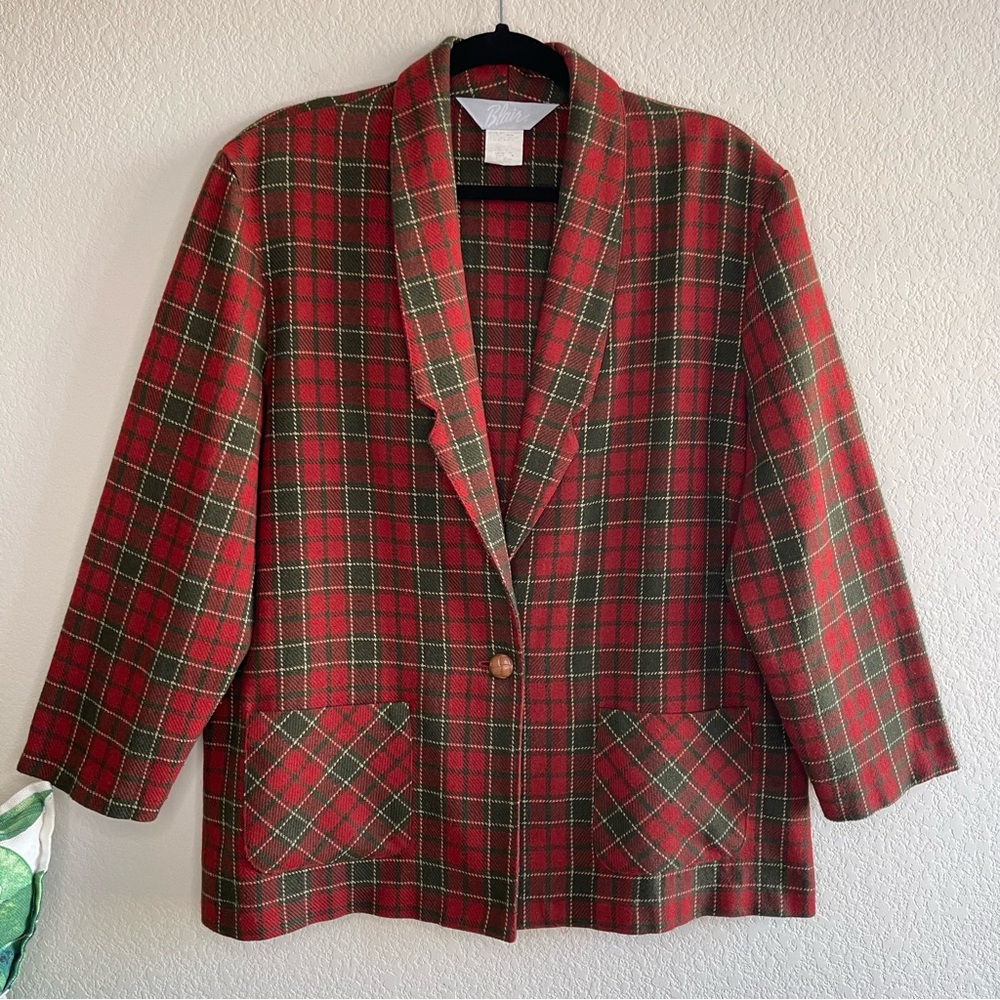✨Vintage Blair | Red/Green Wool Blend Single Button Plaid Blazer